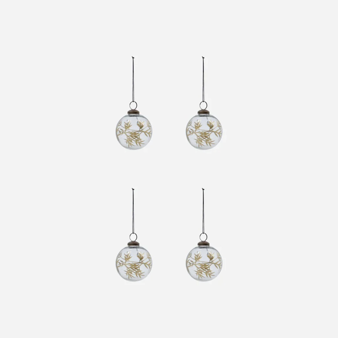 Leaf Gold Clear Glass Baubles - Set of 4